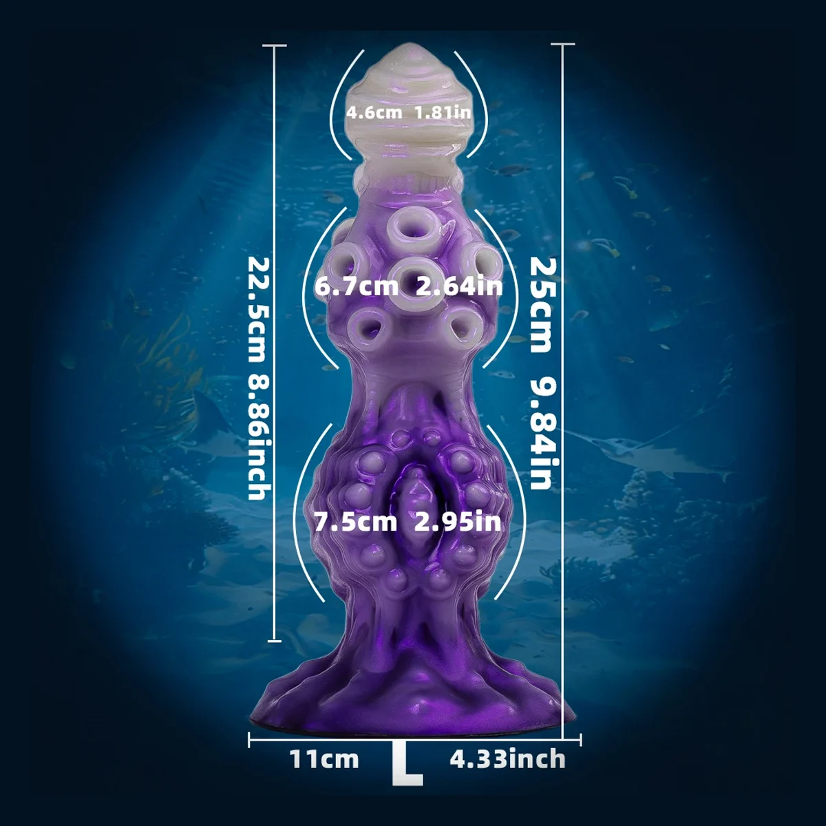 Fantasy 3-knoops dildo, L · 25 cm