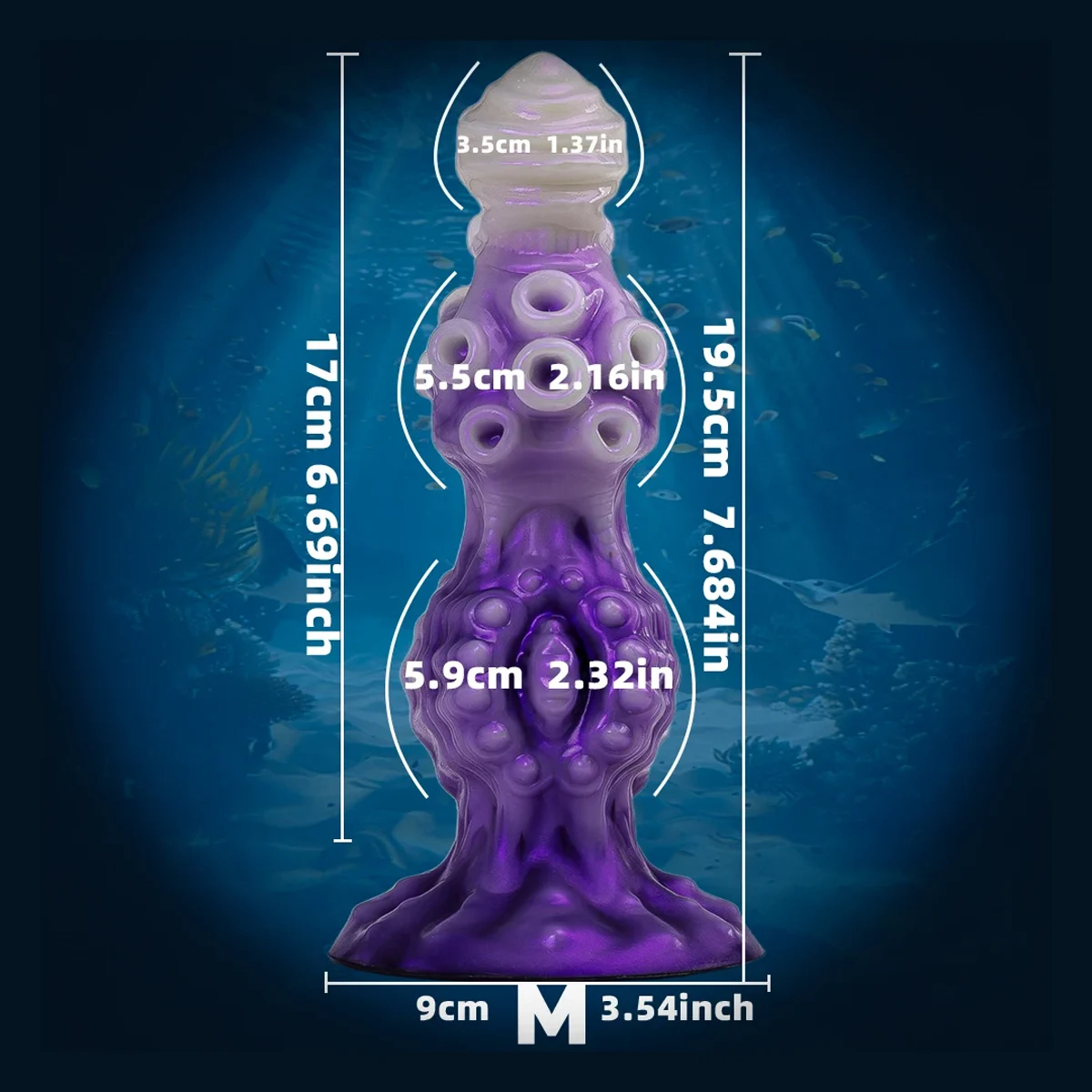 Fantasy 3-knoops dildo, M · 19,5 cm