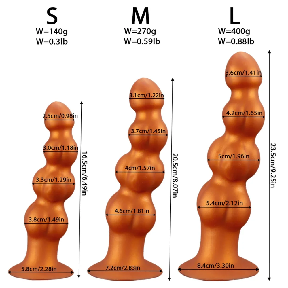 XXL buttplug Kralenplug Bronze, Goud set van 3