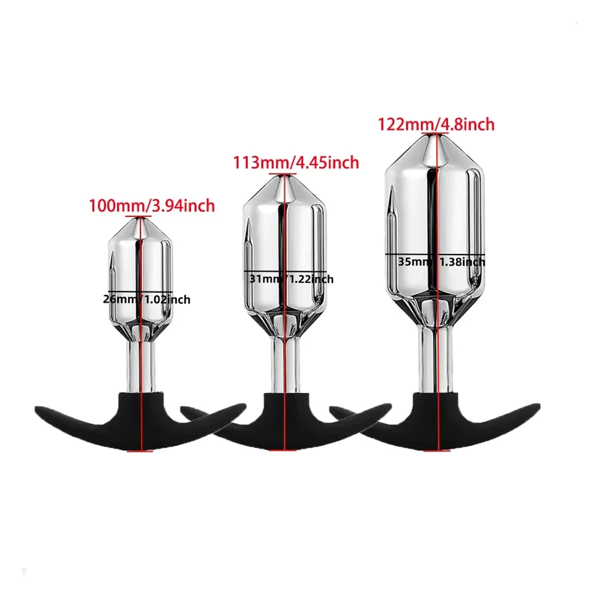 Metalen buttplug set, Set van 3 · siliconen voet